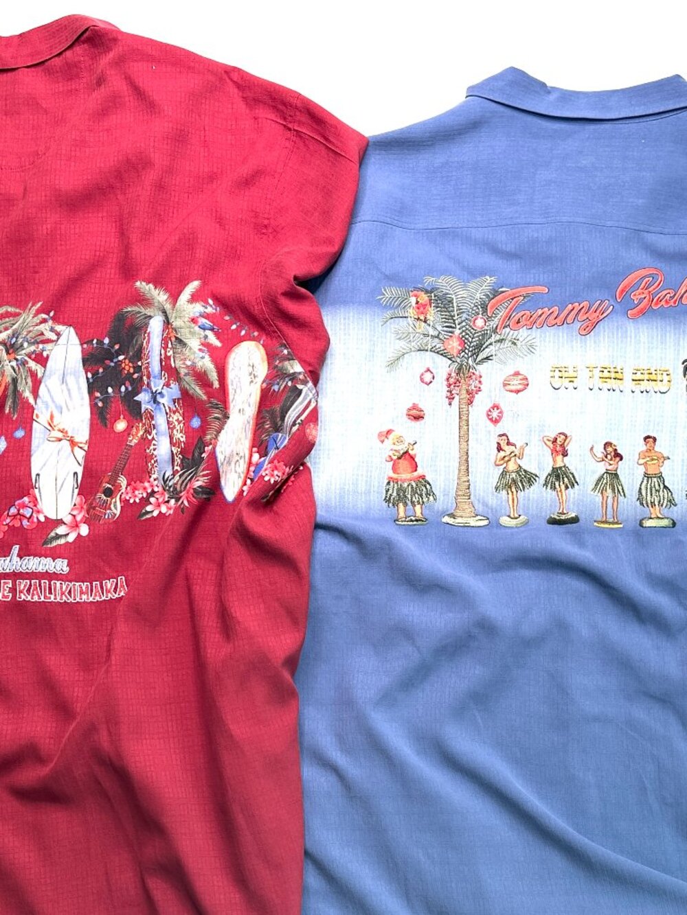 Tommy Bahama Oh Tan And Palm Camp Shirt Mens 3XL Blue Red Mele Kalikimaka SILK